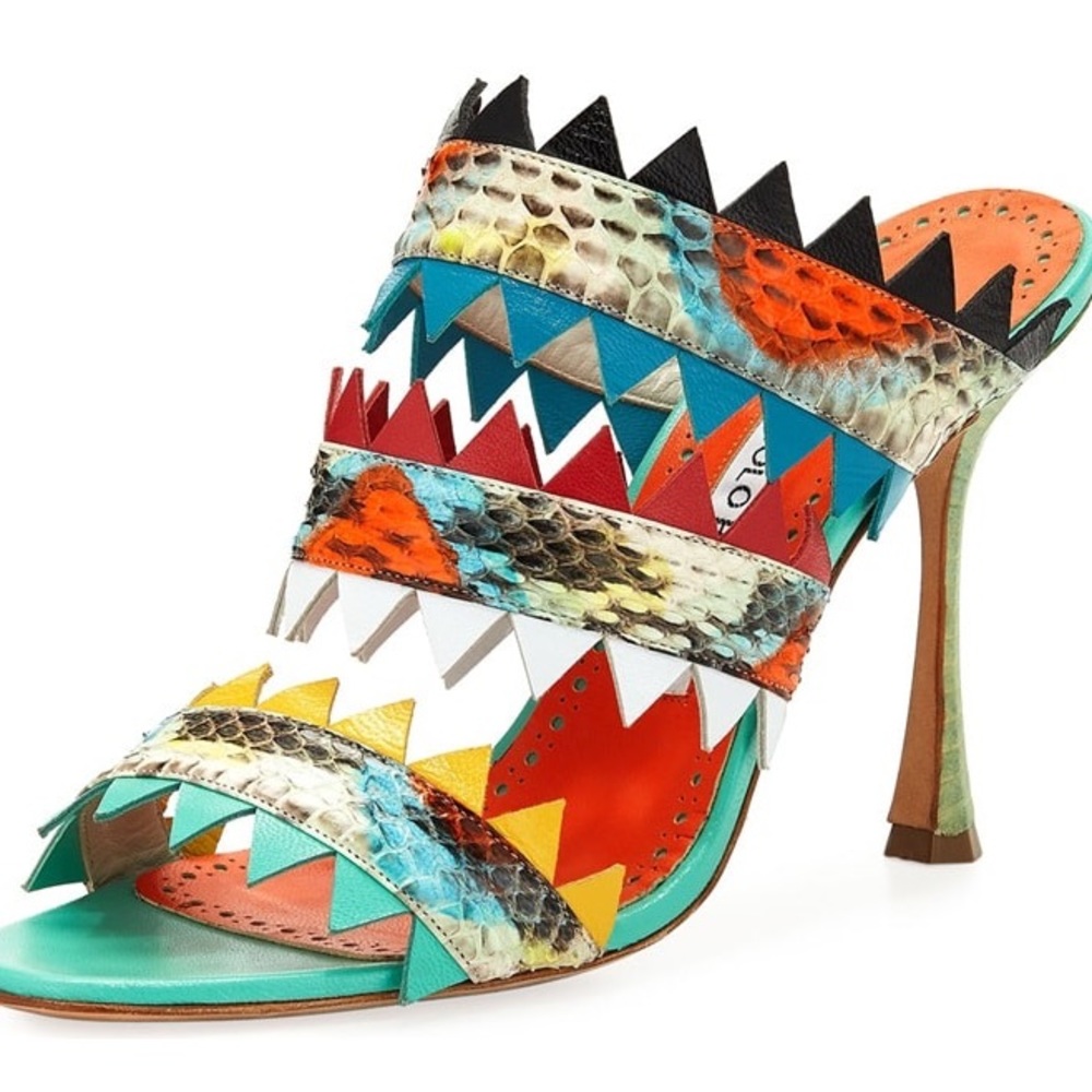 SOLD!!!Manolo Blahnik Aperge Snakeskin Heels 37.5